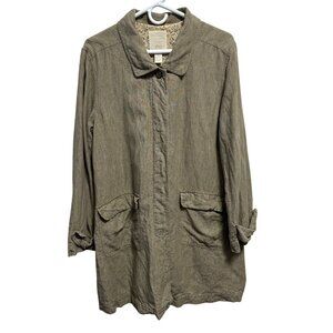 J Jill 100% Linen Longline Jacket Coat Size Medium Tan Lagenlook Coastal Neutral